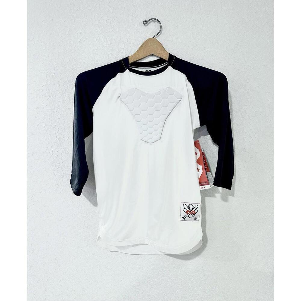 NWT McDavid Youth Hex Pad Sternum Raglan 3/4 Sleeve Length Shirt Black White XL